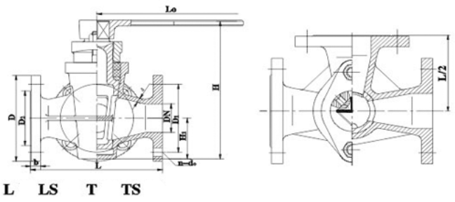 GBT593-1993 LLSTTS Type Flanged Bronze,cast iron Packed Cocksdraw.png
